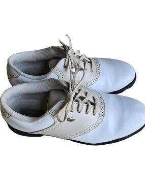 ETONIC Women's 7 Soft Spike Golf Shoes, White & Tan Oxford, Excellent Condition